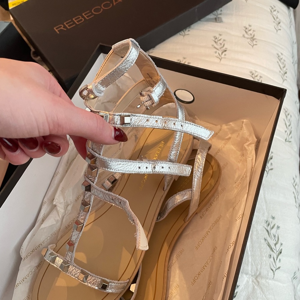 Rebecca Minkoff silver studded gladiator shoe
